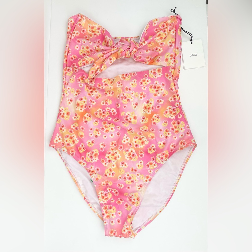 Onia Pink Floral Swimsuit One Piece Marie Strapless Revolve